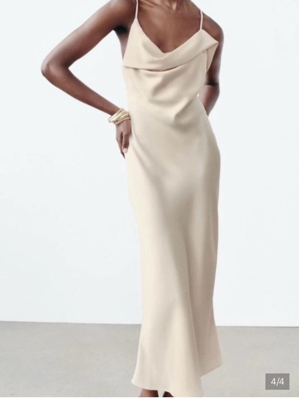 Elegant Zara Cream Cowl Neck Slip Dress
